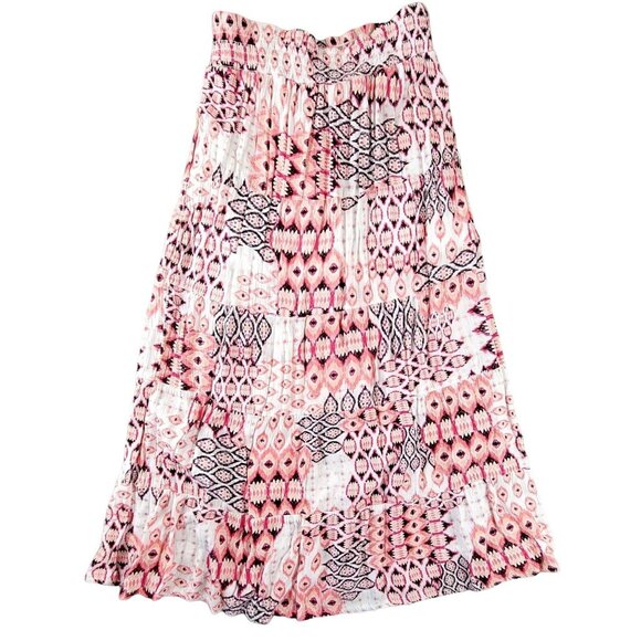 Womens Tiered Gauze Maxi Skirt Pink White Black Geometric size Large NWOT JH1552 - Picture 2 of 3